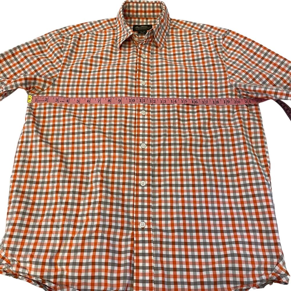 Eddie Bauer Check Shirt Men’s M Short Sleeve Button Down Gray Orange - Picture 9 of 16